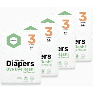 Parasol Clear+Dry Disposable Diapers, RashShield Protection and Leak-Control Fit, Hypoallergenic Diapers, Size 3 (16-28 lbs), 256 Count