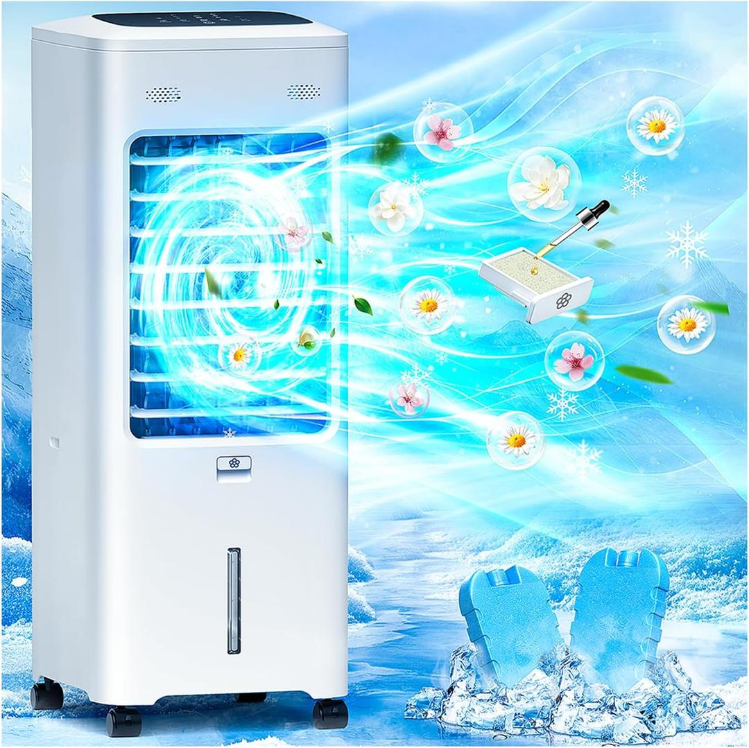 Windowless Portable Air Conditioners with Aroma Box, 4IN1 Swamp Cooler with 2Gal Tank, Ductless&Ventless Evaporative Air Cooler for Room Indoor Bedroom Home Office, 3 Modes&3 Speeds, 7H Timer, Remote