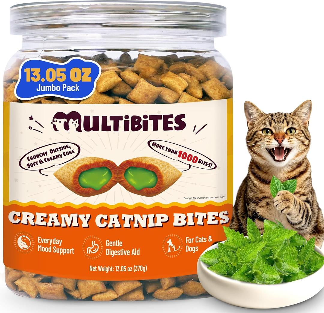 13.05oz Catnip Treats for Indoor Cats with Taurine for Cats | Cat Nip Treats with Taurine and Vitamins for Digestive Health & Mood Support. Chicken Flavor Crunchy and Soft Cat Treats (Brown)