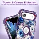 Hocase Heavy Duty Case for iPhone Air 6.5"", Blue Purple Flowers | Shockproof Protection Soft Silicone Rubber+Hard Plastic Bumpers Hybrid Protective Case for Women & Girls