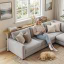 Faesun 67 Inch Narrow Behind Couch Table with Charging Station, Oak, 5.9"D x 67"W x 23.6"-34.6"H