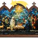 Wooden Nativity Set, Wood Christmas Nativity Scene Set, Miniature Holy Family Figurines, Table Top Boho Christmas Jesus Decorations for Indoor Mantel Display, Miracle In A Manger Gift (Candle Holder)