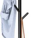 Coat Rack Freestanding with Stable Square Base for Cloathes, Hat, Used in Bedroom, Office and Entryway, Sturdy and Easy Assembly Coat Tree with 3 Adjustable Sizes and 8 Hooks, Black