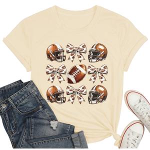 Happy Valentines Shirts for Women Football Shirts Women Game Day T-Shirt Football Team Tee Tops Beige (Beige, L)