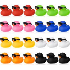 24 Set Mini Rubber Ducks with Sunglasses, Tiny Bath Rubber Ducks Bulk for Car Dashboard Decorations Cruise Birthday Party Favors (Multicolor)