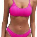 Fanuerg Women's Ribbed Bikini Sets Scoop Neck Cheeky Swimsuit Textured Two Piece Bathing Suit, M