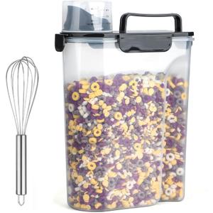 Rice Airtight Dry Food Storage Containers 10Lbs, BPA Free Plastic Storage Bin Dispenser with Pourable Spout, Portable Handle, Kitchen Pantry Organization for Cereal, Flour and Beans Dark Grey