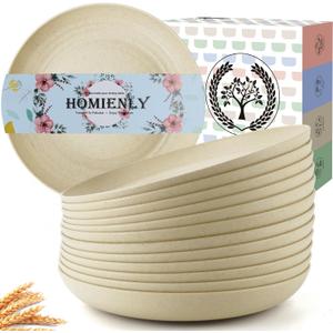 Homienly Deep Dinner Set of 12 - Alternative for Plastic, Microwave and Dishwasher Safe Wheat Straw Plates for Kitchen, Unbreakable Kids (Beige, 10 Inch)
