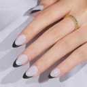 2 x French Tip Press On Nails Almond - Noir French,Black Press On Nails Halloween, Acrylic Short Halloween Nails with Nail Glue, Fit Perfectly & Natural Stick On Nails in 16 Sizes - 32 PCS Soft Gel Kit