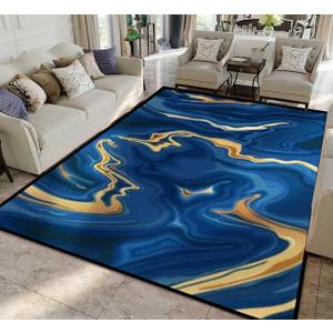Sapphire Navy Blue Black Gold Marble Decor Art Rugs Soft Non-Slip Indoor Outdoor Living Room Bedroom Kids Modern Home Carpet Mat Yoga Runner Doormat, Multicolor, 47x63inch(120x160cm) (Multi12)