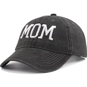 Vintage Washed “MOM” Baseball Cap - Adjustable Embroidered Cotton Dad Hat for Women, Birthday Present for Mom Black