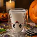 Honeydak Halloween Ghost Glass Coffee Mug 10 oz Cute Tea Milk Cup Ghost Double Wall Glass Insulated Spooky Cup Gifts Heat Resistant for Hot Cocoa Milk Halloween Party Supplies(Clear,Cute)