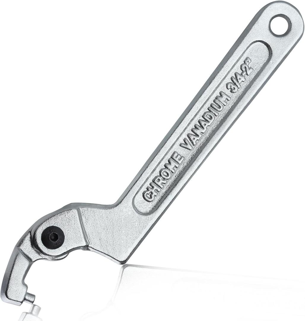 Adjustable C Spanner Hook Wrench Tool Adjustable Pin Spanner Wrench Tool for Mechanical Equipments Vehicles Tighten Lock Nuts & Bearings, Round Head, 3/4-2"(19-51mm), Chrome-Vanadium Steel