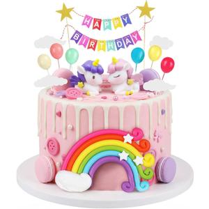 Knana 16Pcs Unicorn Cake Topper Unicorn Rainbow Cake Toppers Colorful Rainbow Clouds Birthday Cake Topper for Happy Birthday Cake Decorations Party Supplies