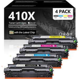DOSUM 410X High Yield Toner Cartridge 4 Pack Replacement for HP 410X 410A CF410X CF411X CF412X CF413X to use with Color Pro MFP M477fnw M452dn M477fdw M477fdn M452nw M452dw Printer Ink