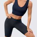 Aoysky Sports Bras for Women Long Line Workout Tank with Built in Bra V Neck Padded Yoga Tops U-Back (Blue, L)