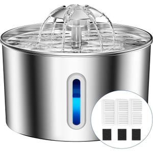 Cat Water Fountain Stainless Steel - 74oz/2.2L Automatic Large Pet Watering Bowl Dispenser for Indoor Dogs - Drinking Fountains with 3 Filter, Gifts for Cats and Kitty - Dog Waterer Bowls No Spill