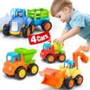 HOLA Toys for 1 2 Year Old Boy Birthday Gift - 4 PCS Toy Trucks Toddler Boy Toys, 4WD Friction Power Car Toys, Toddler Toys 1-2 Early Educational Christmas Easter Stocking Stuffers