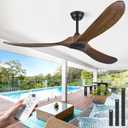 Haipeel 60" Wood Ceiling Fan no Light, 60 Inch Ceiling Fans without Lights with Remote Control, Indoor Outdoor Ceiling Fan no Light for Bedroom Porch Modern Propeller 3 Blade ETL DC Motor, Dark Walnut