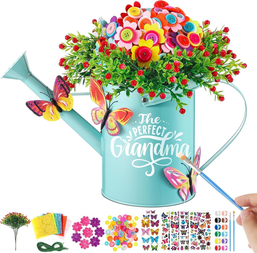 Juexica Grandma Gifts for Mothers Day, DIY Garden Gift for Gigi Nana Mom from Grandchildren Daughter Son, Metal Watering Can for Plant Lover Home Garden Decor
