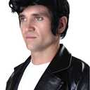 Adult Deluxe Grease Danny Black Wig with Sideburns Standard