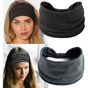Zupro Fashion Wide Headbands 2 PCS for Women Headband Non Slip Elastic Soft Cotton Cloth African Sport Yoga Running Workout Turban Hair Bands Hair Accessories Head Wraps for Women and Girls
