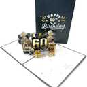 Teabug Cards Golden 60th Birthday 3D Pop-Up Greeting Card for Party Celebration. Happy Birthday for Man and Woman.