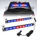 BooYu [Upgraded] Red/Blue Police Firefighter Emergency Strobe Traffic Advisor Light Bar Switchable 4 Colors 162 LED Windshield 2 in 1 Visor Safety Warning Hazard Flashing Lights for Truck Vehicle 2 Pack