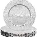 13 Inch Silver Plastic Charger Plates Set  12 Pack, Elegant Round Disc Chargers for Table Setting, Decorative Placemats for Regular Dinner Plates, Holidays, Events, and Entertaining (Design C)