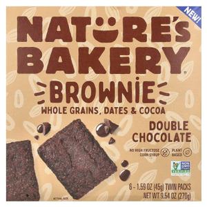 Nature’s Bakery Double Chocolate Brownie Bars, Whole Grains, Dates, and Cocoa, Plant Based, Dairy-Free, Snack Bar, 6 Count, BBD 12/06/2026
