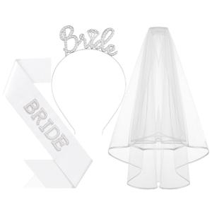 3Pcs Bride to Be Headband with Sash and Veil for Bachelorette Party Decorations, Bridal Shower Accessories for Gift, Favors - Silver