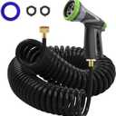 Coil Hose,3/8" EVA Coil Garden Hose 50 FT,Curly Water Hose Lightweight with Brass Connectors,Recoil Garden Hose Includes 8-Pattern Spray Nozzle for Boat, Yard, Patio, Green (Black)