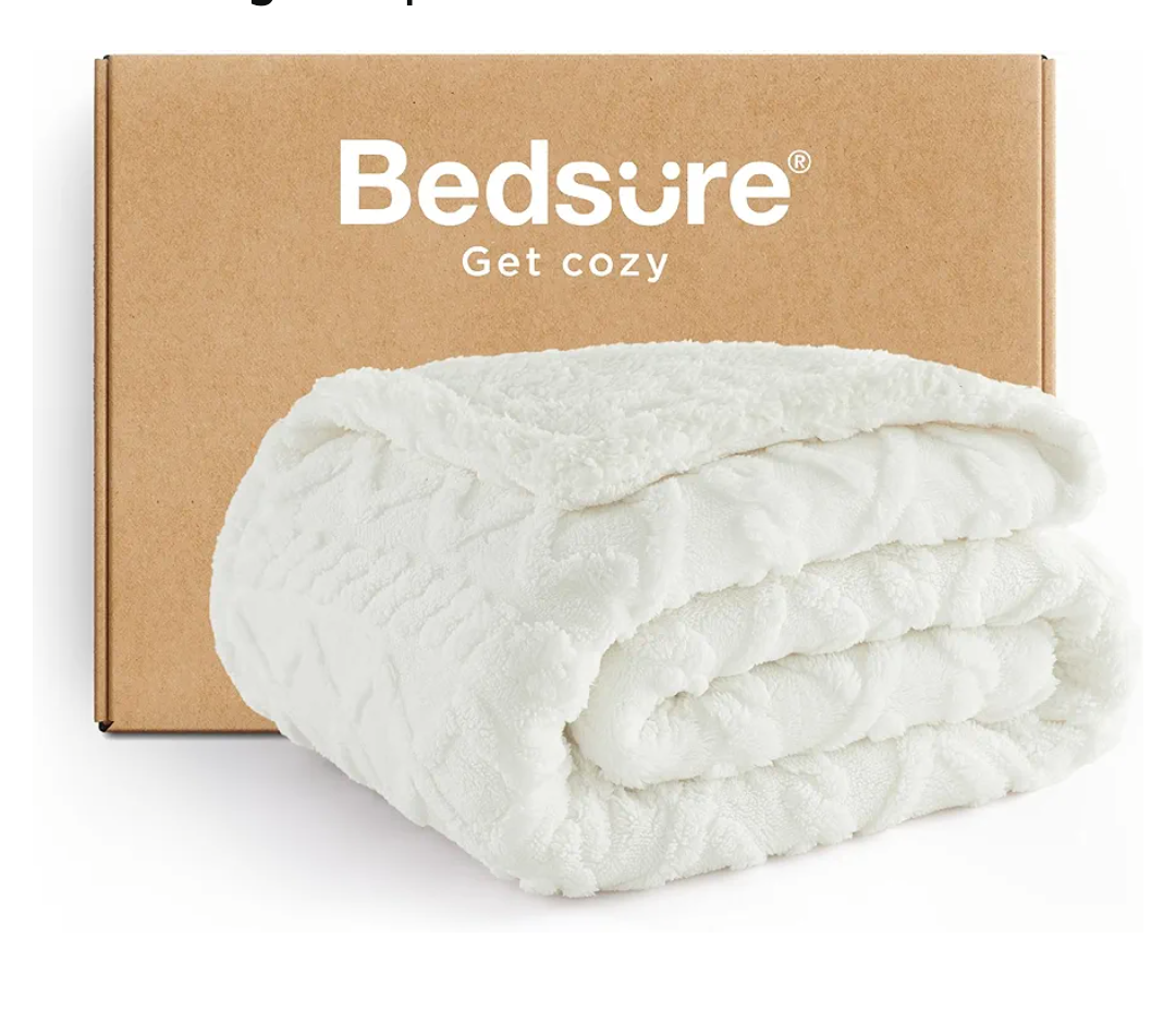 Bedsure Gentlesoft Sherpa Fleece Throw Blanket for Couch - Fluffy & Cozy Cable Jacquard Tufted Throw for Women Gift, Thick and Warm Christmas Blanket for Winter, Cream, 50x60 Inches