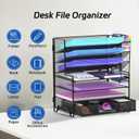 4 Tier Desk Organizer + 3 Tier File Holder + 4 Pen Holders + Drawer, 7 Tier Desk File Organizers, Desk Organizers and Accessories for Office Home School, Black