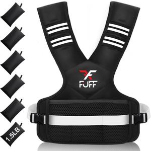 FUFF Adjustable Weighted Vest for Women & Men, 11-20lb Vest with 6 Ironsand Weights for Strength Training, Weight Vest with Reflective Strip for Running Walking Exercise Workout