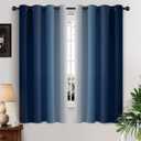 Yakamok Room Darkening Ombre Curtains,Thermal Insulated Grommet Window Drapes, Light Blocking Gradient Color Curtains for Bedroom(Blue and Greyish White, 52x63 Inch, Set of 2)