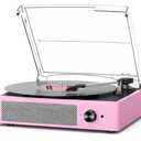Vinyl Record Player with 2 Stereo Speakers Belt-Driven Vintage Turntables 3 Speed 3 Size Wireless Bluetooth Playback AUX-in RCA Out Headphone LP Vinyl Players Auto Stop Pale Pink