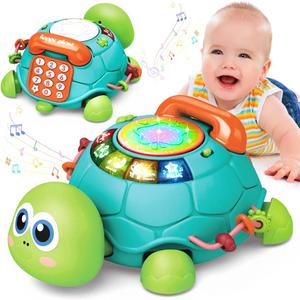 Jyusmile Baby Toys 6 to 12 Months, Musical Turtle Crawling Infant Toys, Early Learning Educational Toy with Light & Sound, Christmas Birthday Gifts for Boy Girl 7 8 9 10 11 Month 0-1 Year Old (Blue)