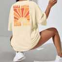 Graphic Tees Women Oversized T-Shirts: Summer Hawaiian Beach Tops Shirts Hawaii Tropical Beachy Short Sleeve Outfit (L)