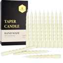 12 pcs Natural Beeswax Spiral Taper Candles, Dripless Short Candle Sticks for Dinner Wedding Party Christmas Home Decorations - 7 Inch Tall- Off White