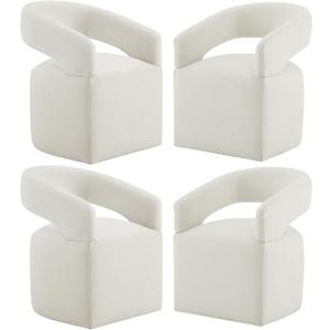 Upholstered Dining Chairs with Removable Casters Barrel Side Armchair with Rollers for Diningroom Bedroom Livingroom Reading Room, Ivory, Set of 4