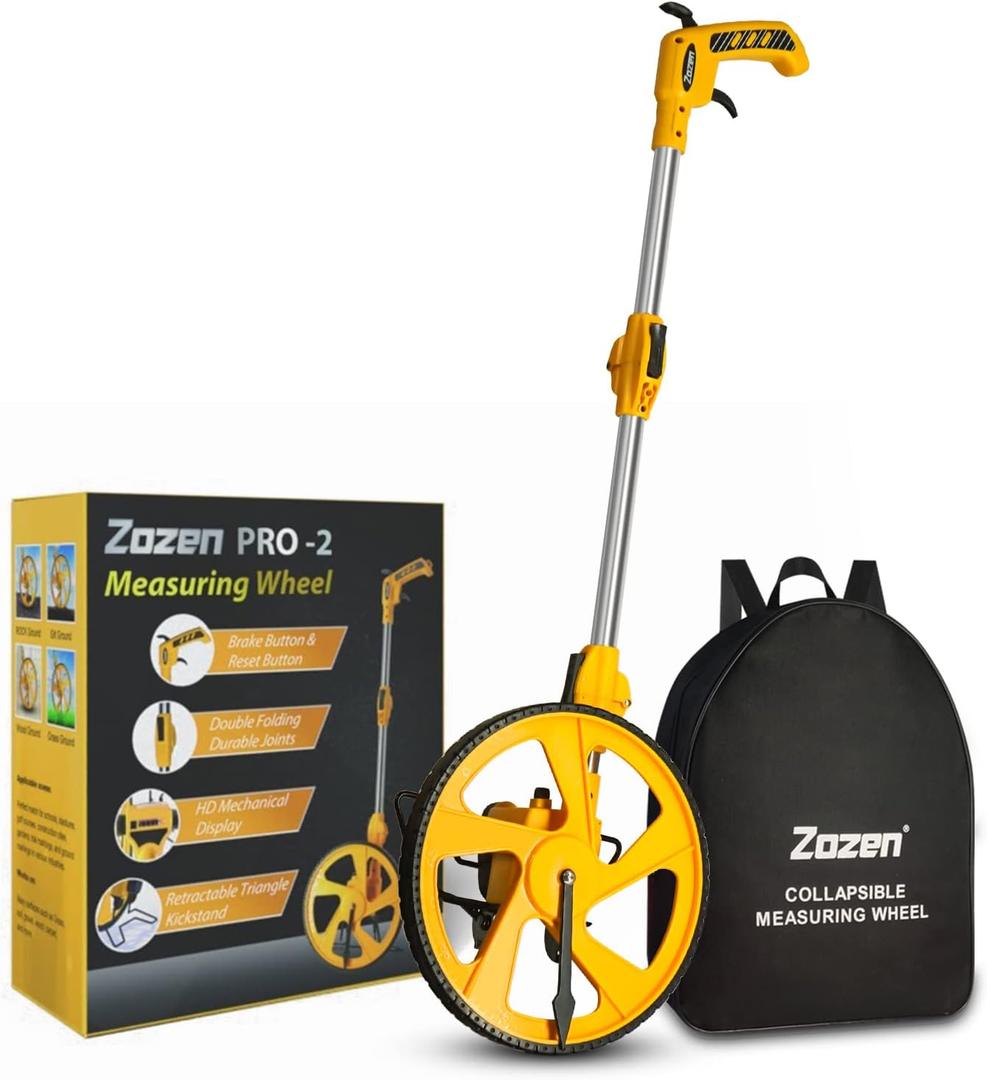 Zozen Professional Measure Wheel, with Brake & Handle Reset - Advanced Collapsible/Mechanical, Distance Measuring Wheel in Feet [Up To 10,000Ft], with Cloth Carrying Bag