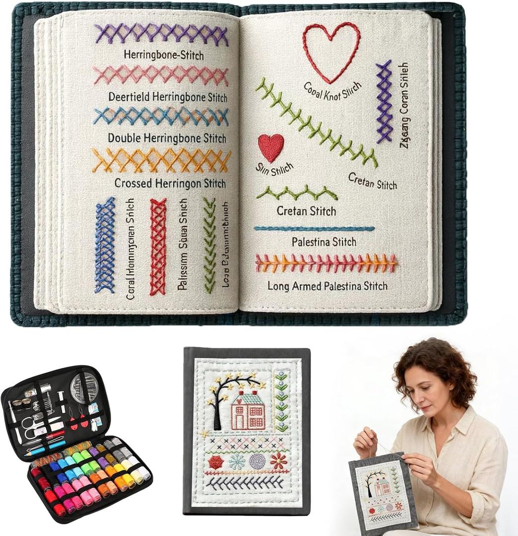 2026 New Embroidery Stitch Book Kit, All Scenario Embroidery Learning Book,Comes with a Complete Toolkit and Instructional Tutorial,Hand Embroidery Patterns Kit for DIY and Sew Enthusiast