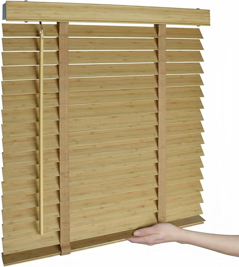 2" Cordless Bamboo Blinds,Indoor Windows Horizontal Blackout Wood Blinds, Room Darkening Window Shades for Interior Bedrooms, Living Rooms, Offices Natural 22.5" W x 48" H