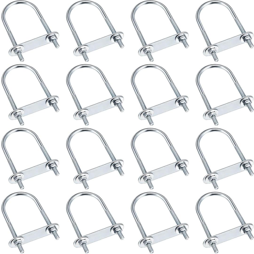 Therwen 16 Sets Round U Bolts Zinc Plated Steel Round Bend U Clamp with Nut Plate Washer (M6 x 40 mm X 90 mm)