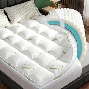 Queen Mattress Topper, Dual Layer 4.5" Memory Foam Mattress Topper with 2" 1250GSM Cooling Mattress Pad (Breathable Viscose Made from Bamboo) & 2.5" Gel Memory Foam. Deep Pocket Comfort Bed Topper