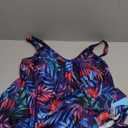Yonique 1 Piece Swimsuit for Women Blouson Tankini Top with Shorts Tummy Control Bathing Suit, Blue Purple Leaf, M