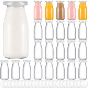 Zubebe 12 Pack Glass Milk Bottles Clear Party Bottles with Lids Glass Juice Jars Reusable Small Milk Jars Vintage Breakfast Shake Containers for Baby Shower Birthday Party Favors (6 oz)