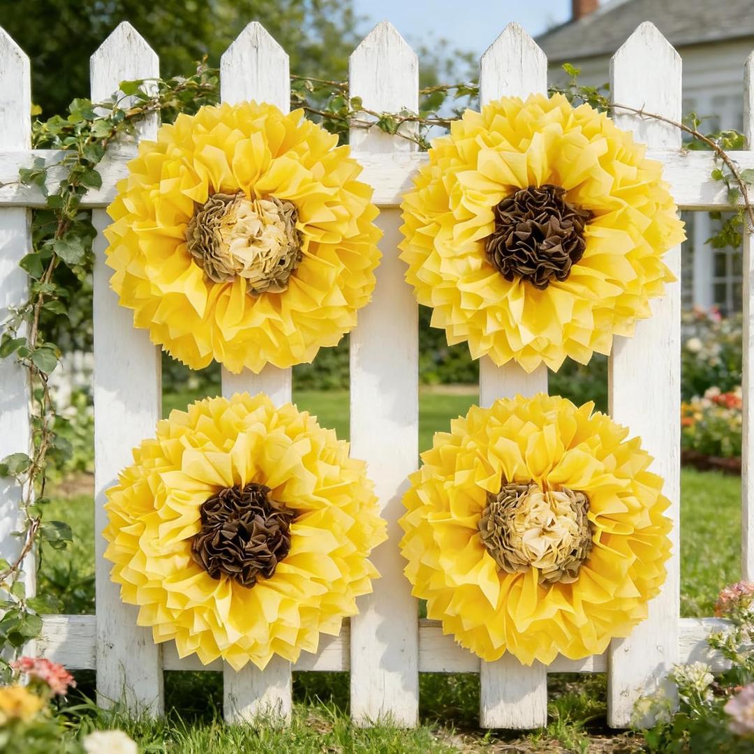 Sunflower Tissue Paper Flowers 19'' Giant Yellow Paper Flowers Decoration for Wall Large Sunflower Tissue Pom Poms Hanging for Spring Wedding Bridal Shower Birthday Classroom Bulletin Board Decor
