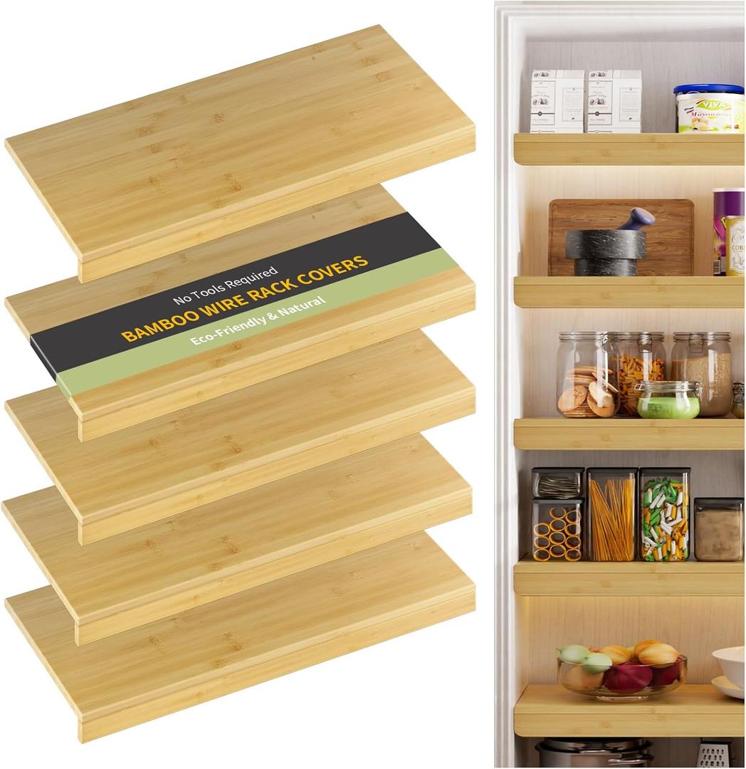 Wire Shelf Covers, Bamboo Wire Rack Covers for Pantry, ClosetKitchen (5pcs, 36" W x 16" D, Natural)